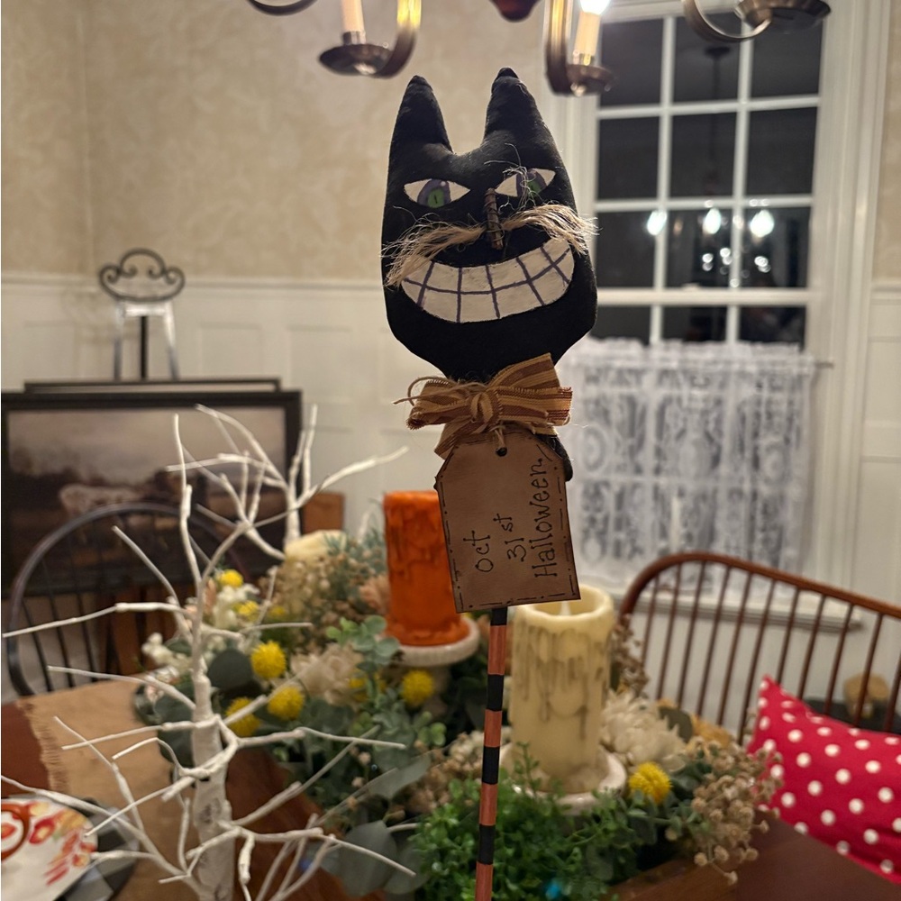 HANDMADE Primitive Black Cat Halloween Decoration folk art